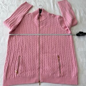 NWOT Lauren Ralph Lauren Pink Cable Knit Sweater with Gold Zipper 3XL